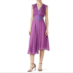 ba&sh Meryl Asymmetrical Midi Chiffon Floral Dress Fuchsia Purple Women's Medium